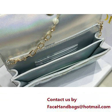 Miss Dior Mini Bag in Cannage Lambskin Iridescent Metallic Silver with Removable jewel chain 2024