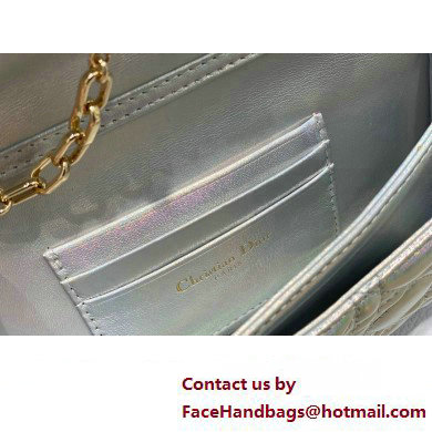 Miss Dior Mini Bag in Cannage Lambskin Iridescent Metallic Silver with Removable jewel chain 2024