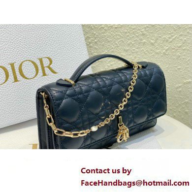 Miss Dior Mini Bag in Cannage Lambskin Navy Blue with Removable jewel chain 2024