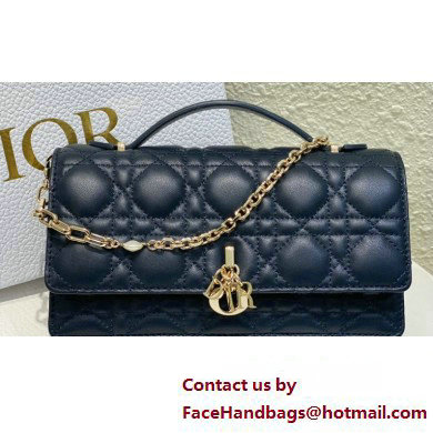 Miss Dior Mini Bag in Cannage Lambskin Navy Blue with Removable jewel chain 2024