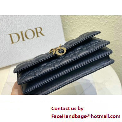 Miss Dior Mini Bag in Cannage Lambskin Navy Blue with Removable jewel chain 2024