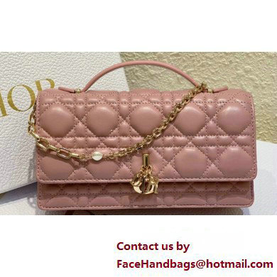 Miss Dior Mini Bag in Cannage Lambskin Pink with Removable jewel chain 2024