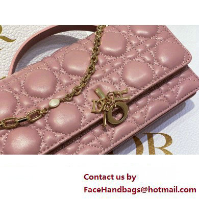 Miss Dior Mini Bag in Cannage Lambskin Pink with Removable jewel chain 2024