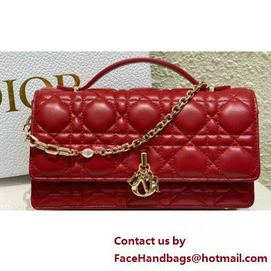 Miss Dior Mini Bag in Cannage Lambskin Red with Removable jewel chain 2024