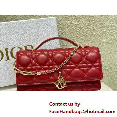 Miss Dior Mini Bag in Cannage Lambskin Red with Removable jewel chain 2024