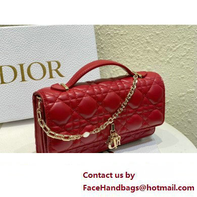 Miss Dior Mini Bag in Cannage Lambskin Red with Removable jewel chain 2024