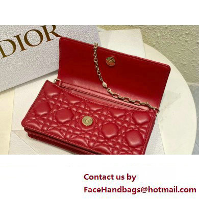 Miss Dior Mini Bag in Cannage Lambskin Red with Removable jewel chain 2024