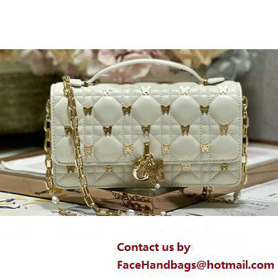 Miss Dior Mini Bag in White Cannage Lambskin with Gold-Finish Butterfly Studs 2024