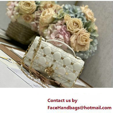 Miss Dior Mini Bag in White Cannage Lambskin with Gold-Finish Butterfly Studs 2024