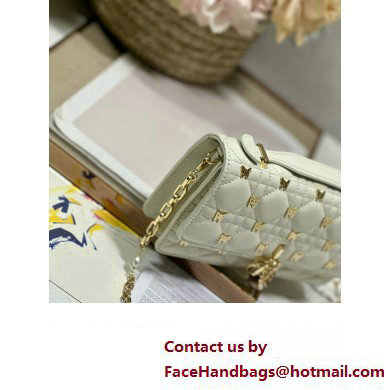 Miss Dior Mini Bag in White Cannage Lambskin with Gold-Finish Butterfly Studs 2024