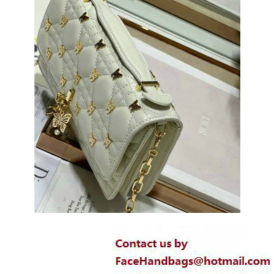 Miss Dior Mini Bag in White Cannage Lambskin with Gold-Finish Butterfly Studs 2024