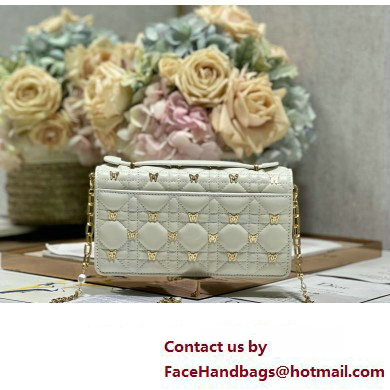 Miss Dior Mini Bag in White Cannage Lambskin with Gold-Finish Butterfly Studs 2024