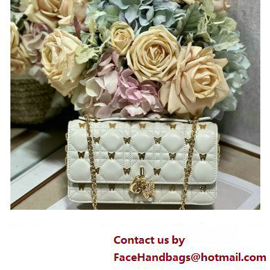 Miss Dior Mini Bag in White Cannage Lambskin with Gold-Finish Butterfly Studs 2024