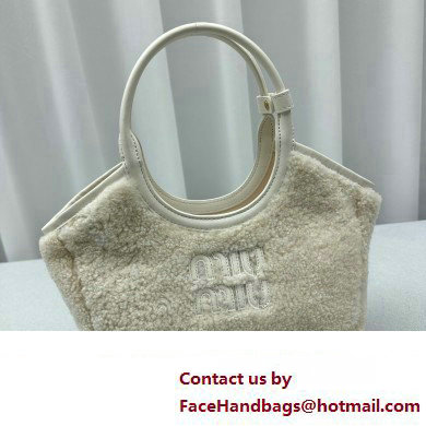 Miu Miu IVY Shearling Small Tote bag 5BA284 White