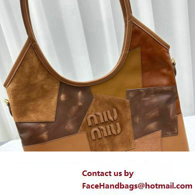 Miu Miu IVY leather patchwork bag 5BG231 Cognac 2024