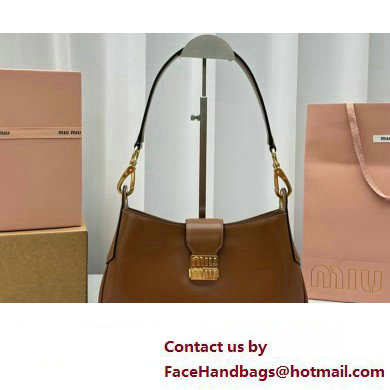 Miu Miu Leather Hobo bag 5BC151 Brown 2023 - Click Image to Close