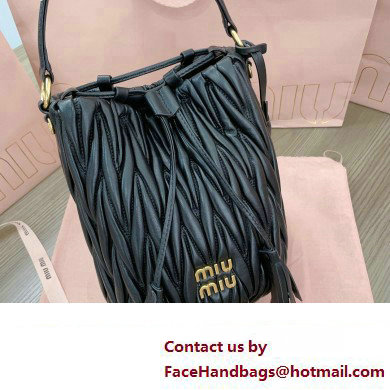 Miu Miu Matelasse nappa leather Bucket Bag 5BE084 Black