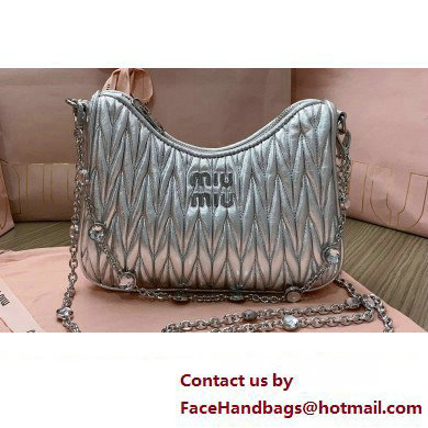 Miu Miu Matelasse nappa leather shoulder bag with Crystal 5BH211 Silver - Click Image to Close