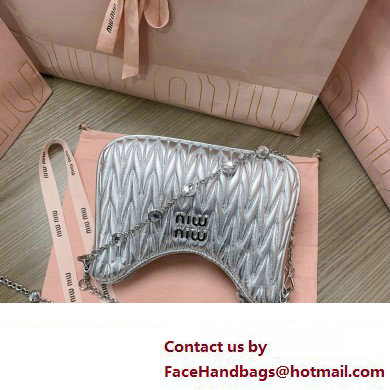 Miu Miu Matelasse nappa leather shoulder bag with Crystal 5BH211 Silver