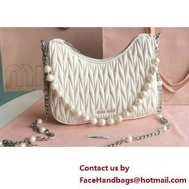 Miu Miu Matelasse nappa leather shoulder bag with Pearl 5BH211 White