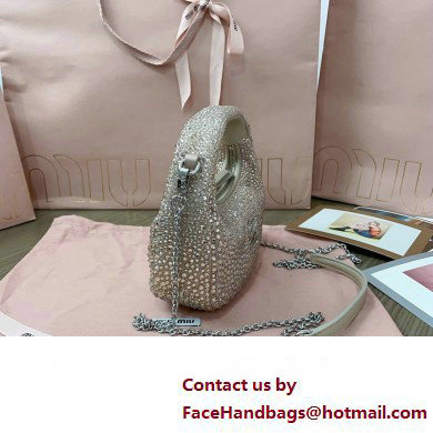 Miu Miu Wander satin and silk mini hobo bag with synthetic crystals 5BP078 Beige 2024