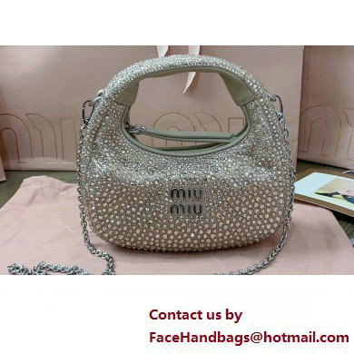 Miu Miu Wander satin and silk mini hobo bag with synthetic crystals 5BP078 Beige 2024