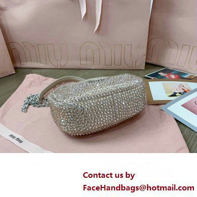 Miu Miu Wander satin and silk mini hobo bag with synthetic crystals 5BP078 Beige 2024