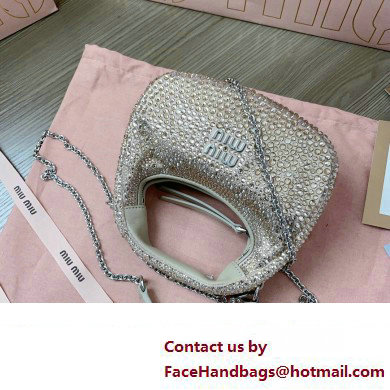 Miu Miu Wander satin and silk mini hobo bag with synthetic crystals 5BP078 Beige 2024