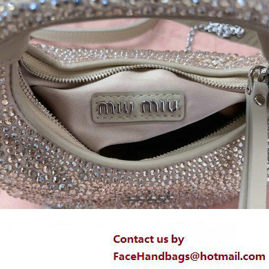 Miu Miu Wander satin and silk mini hobo bag with synthetic crystals 5BP078 Beige 2024