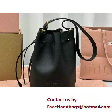 Miu Miu leather Bucket bag 5602 Black 2024 - Click Image to Close