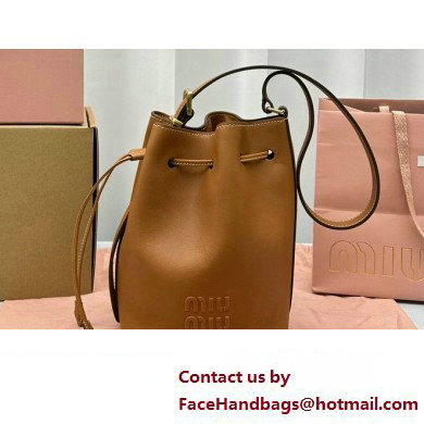 Miu Miu leather Bucket bag 5602 Brown 2024