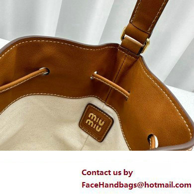 Miu Miu leather Bucket bag 5602 Brown 2024