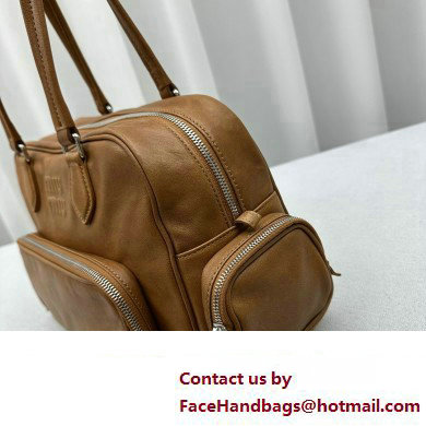 Miu Miu leather Pocket Tote bag 5628 Brown 2024