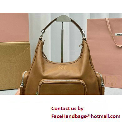 Miu Miu leather Pocket Tote bag 5677 Brown 2024