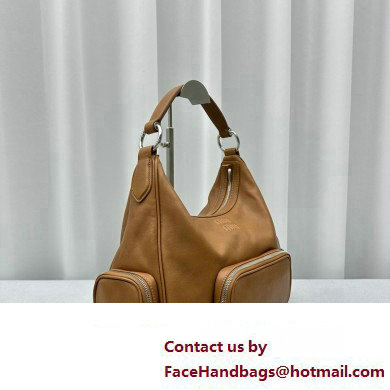 Miu Miu leather Pocket Tote bag 5677 Brown 2024