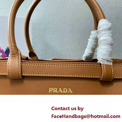 Prada Buckle medium leather handbag with double belt 1BA417 Brown 2024