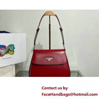 Prada Cleo brushed leather shoulder bag with flap 1BD316 Red 2023 - Click Image to Close