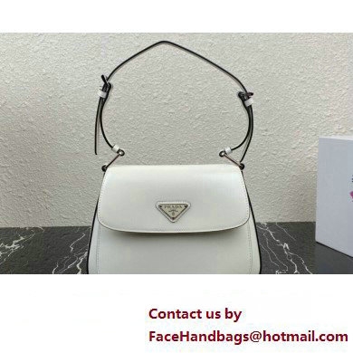 Prada Cleo brushed leather shoulder bag with flap 1BD316 White 2023 - Click Image to Close