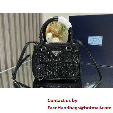 Prada Galleria Satin Mini Bag with Crystals 1BA906 black 2024