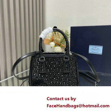 Prada Galleria Satin Mini Bag with Crystals 1BA906 black 2024