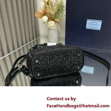 Prada Galleria Satin Mini Bag with Crystals 1BA906 black 2024