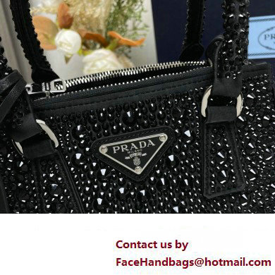 Prada Galleria Satin Mini Bag with Crystals 1BA906 black 2024