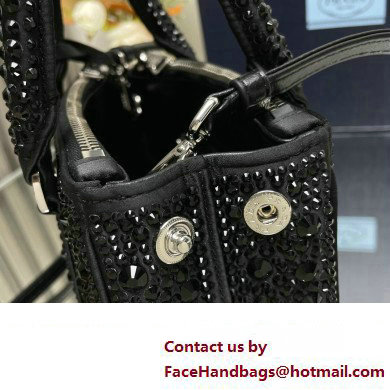 Prada Galleria Satin Mini Bag with Crystals 1BA906 black 2024