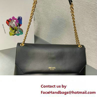 Prada Large leather shoulder bag 1BD368 Black 2024