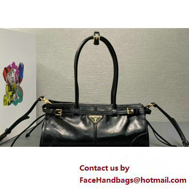 Prada Medium leather handbag with Long Handle 1BA426 Black 2024 - Click Image to Close