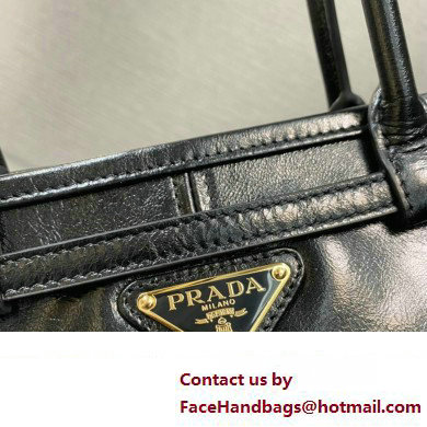 Prada Medium leather handbag with Long Handle 1BA426 Black 2024