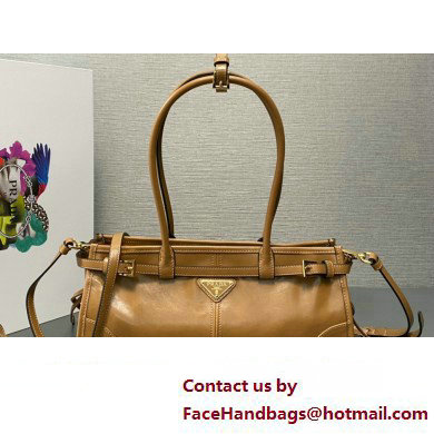 Prada Medium leather handbag with Long Handle 1BA426 Brown 2024 - Click Image to Close