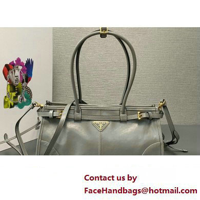 Prada Medium leather handbag with Long Handle 1BA426 Gray 2024 - Click Image to Close