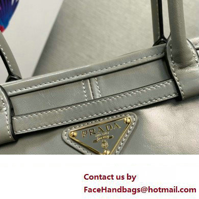 Prada Medium leather handbag with Long Handle 1BA426 Gray 2024