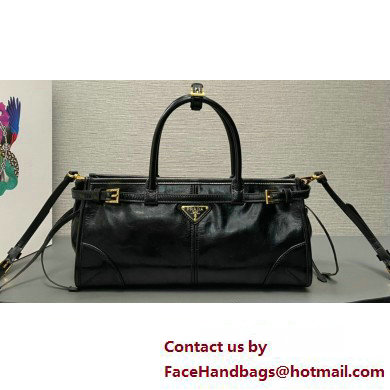 Prada Medium leather handbag with Short Handle 1BA426 Black 2024 - Click Image to Close